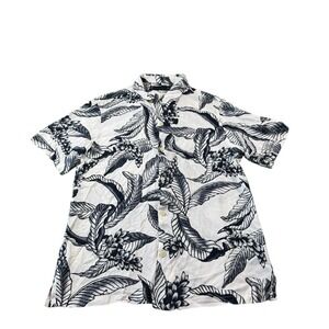 Allsaints Cream Navy Floral Viscose Hawaiian Button Front Size Medium